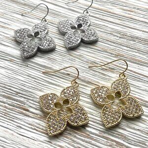 Designer Clover Rhinestone Earrings